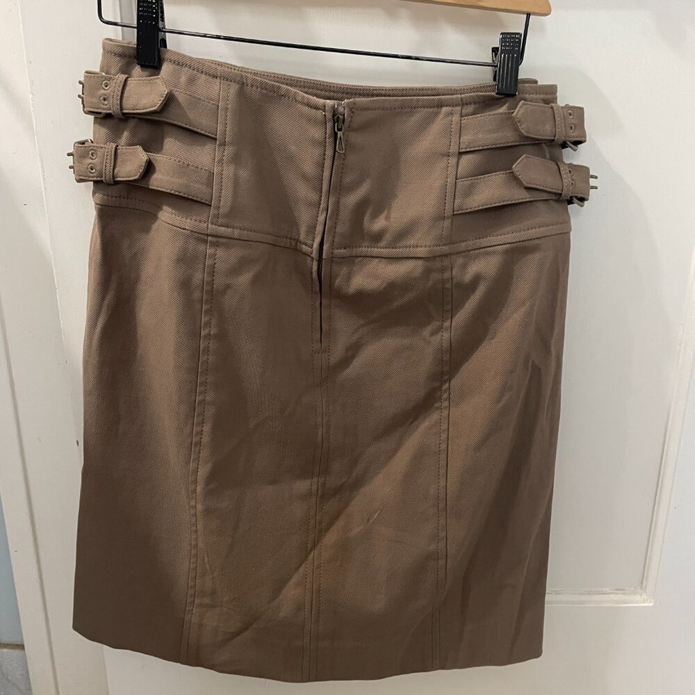 Etcetera Brown Buckle Accent Straight Skirt Cotton Blend Size 8 - Picture 3 of 6